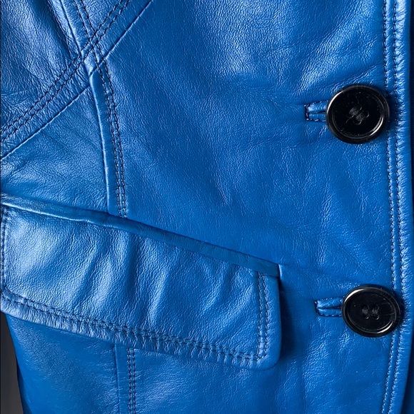 Blue Lined Leather Jacket - Picture 3 of 9